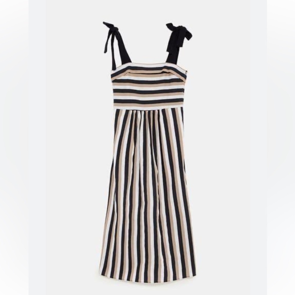 Zara TRF Striped Linen Dress - Picture 5 of 9